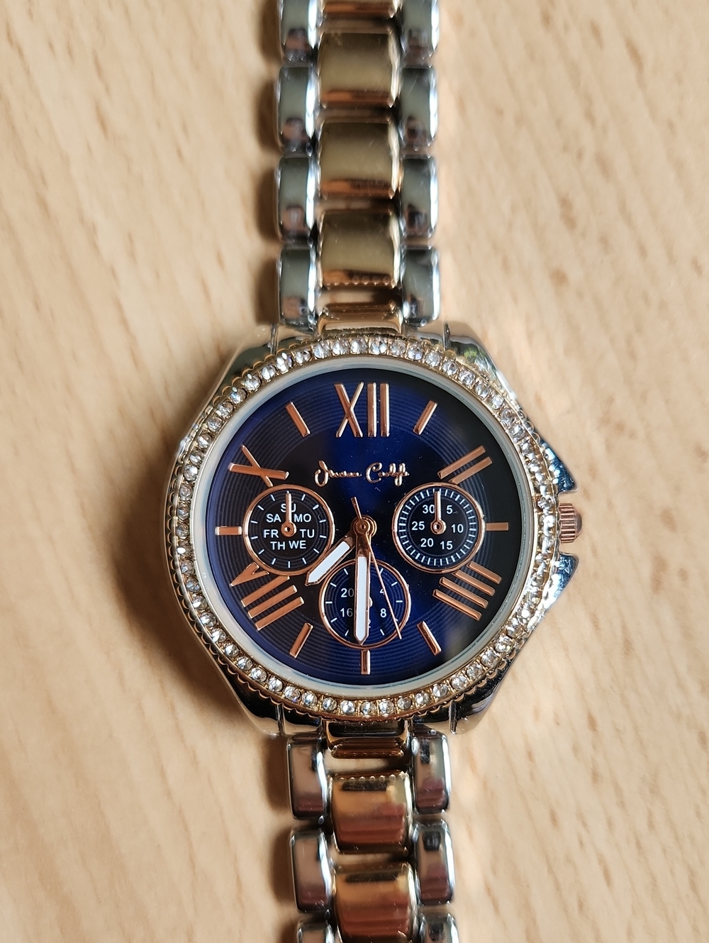 Women's Two-Tone Navy Dial Crystal Bezel Watch